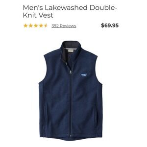 L.L. Bean Mens XXL Classic Navy Lakewashed Double Knit Cotton Vest NWT $69.95